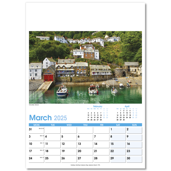 England Optima Wall Calendar - 13 Leaf