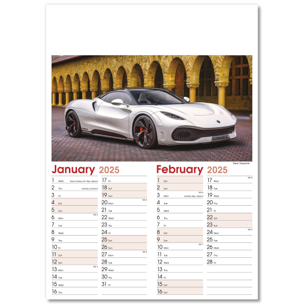 Fast Cars Wall Calendar - 7 Leaf